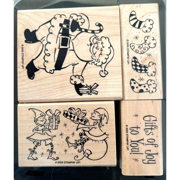2005 Stampin Up! Gifts Of Joy Wood Mounted Rubber Stamp Set Holidays - Picture 1 of 5